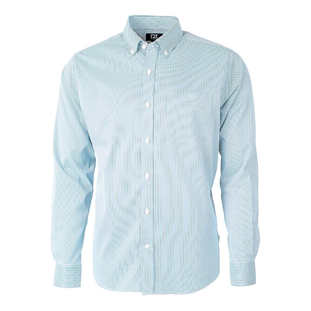 NWT Men's Cutter & Buck Versatech Pinstriped Stretch Dress Shirt Blue Size XL